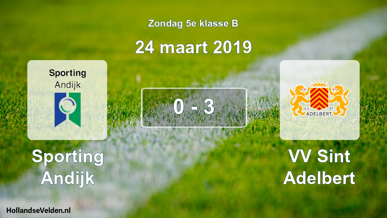 Total number of matches played: Sporting Andijk - VV Sint Adelbert 0 - 3 (24 March 2019)