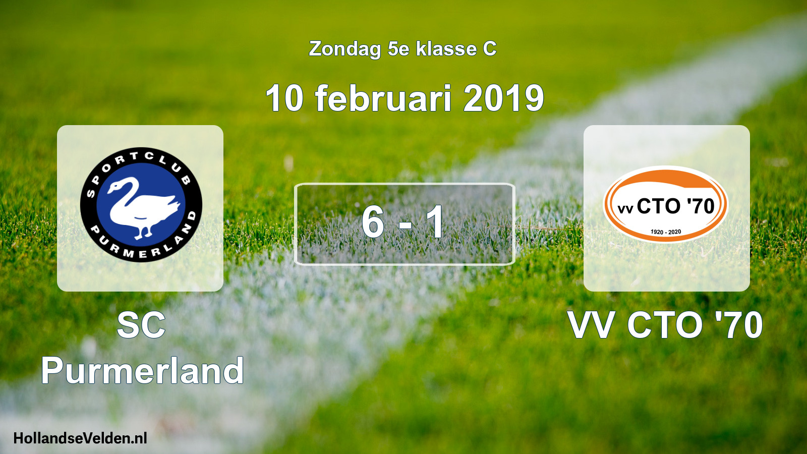 Total number of matches played: SC Purmerland - VV CTO '70 6 - 1 (10 February 2019)