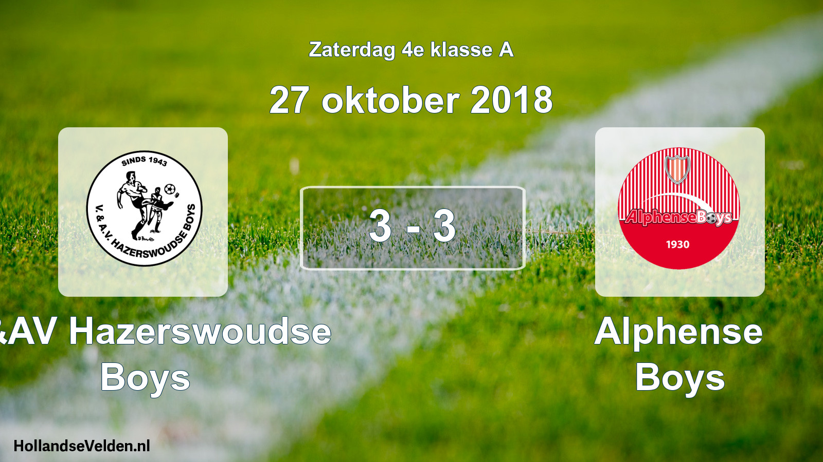 Total number of matches played: V&AV Hazerswoudse Boys - Alphense Boys 3 - 3 (27 October 2018)