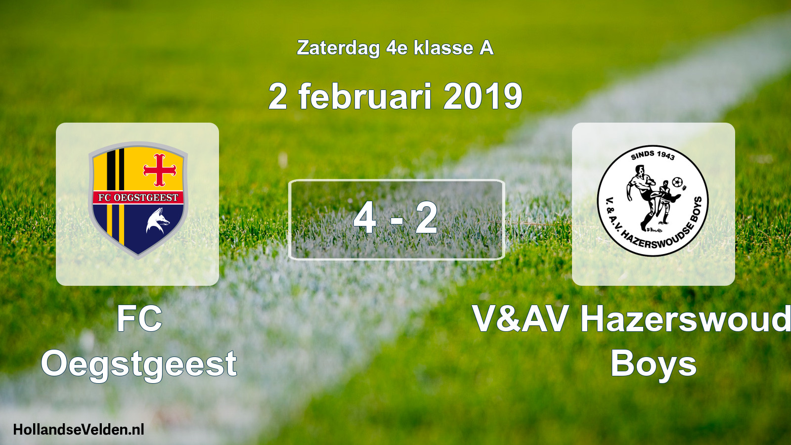 Total number of matches played: FC Oegstgeest - V&AV Hazerswoudse Boys 4 - 2 (2 February 2019)
