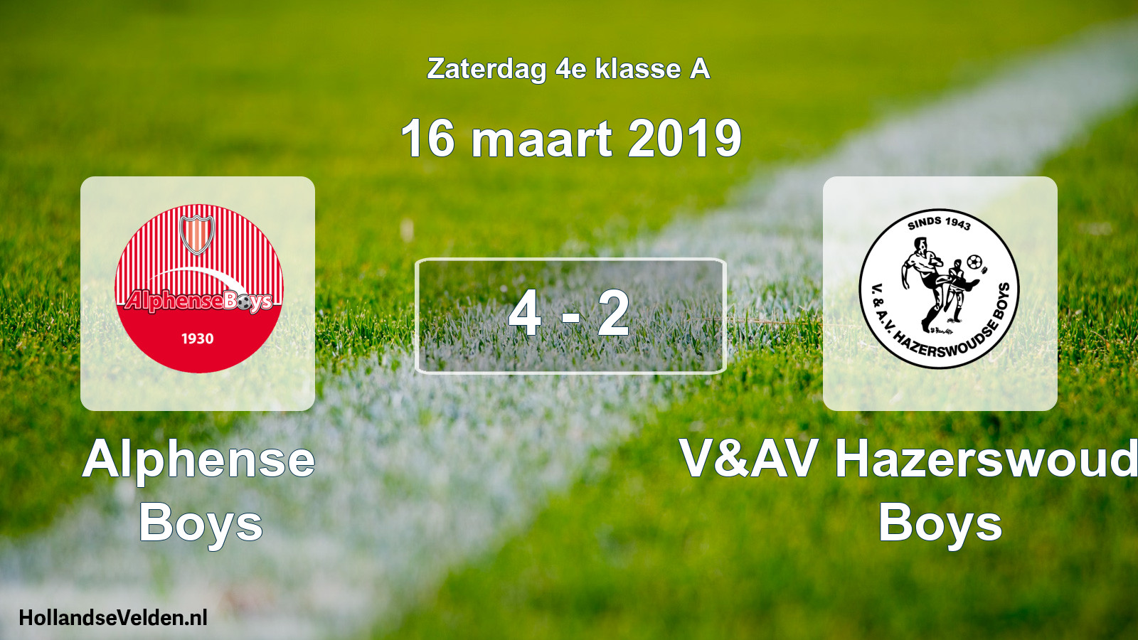 Total number of matches played: Alphense Boys - V&AV Hazerswoudse Boys 4 - 2 (16 March 2019)
