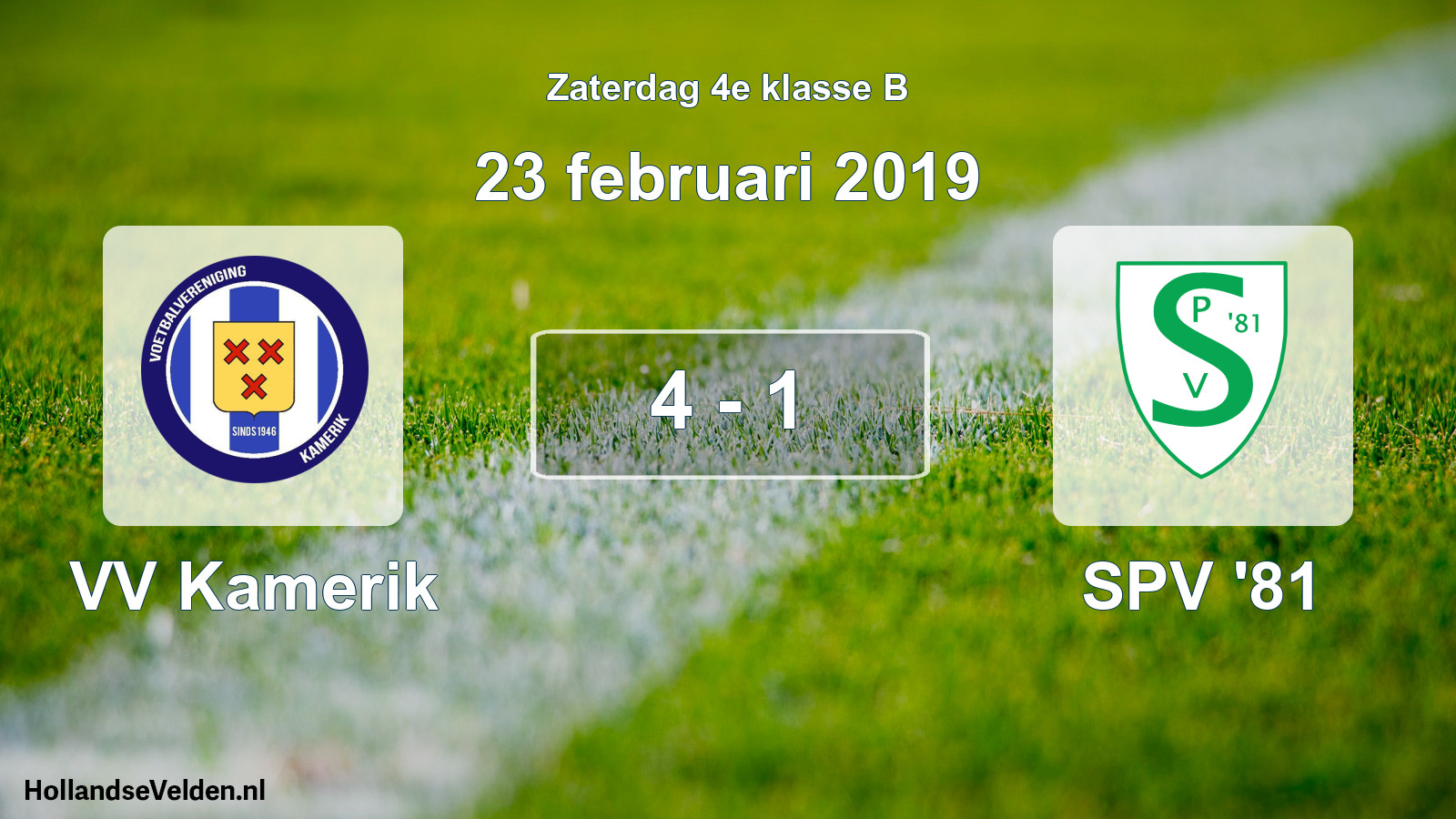 Total number of matches played: VV Kamerik - SPV '81 4 - 1 (23 February 2019)