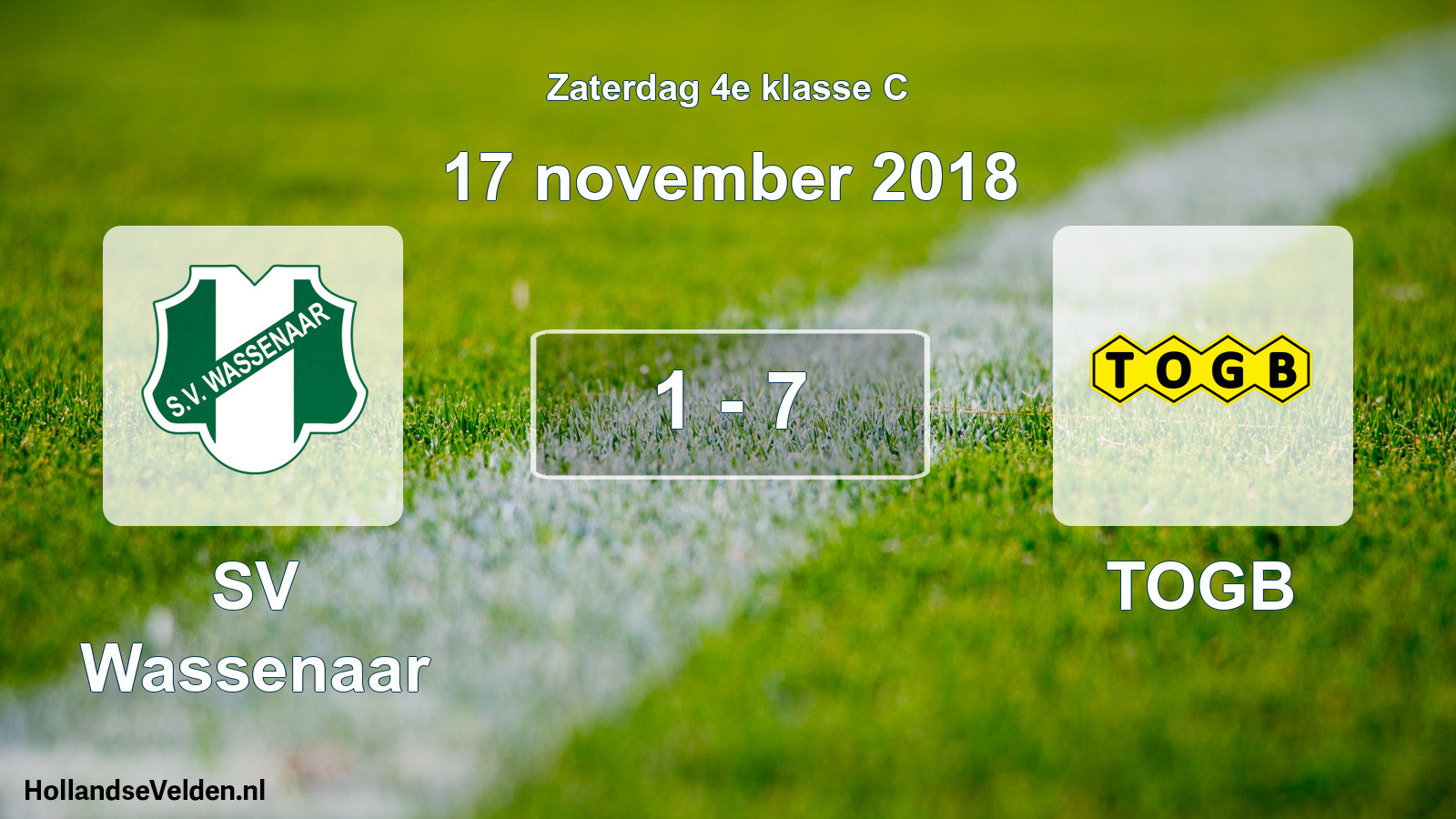 Total number of matches played: SV Wassenaar - TOGB 1 - 7 (17 November 2018)