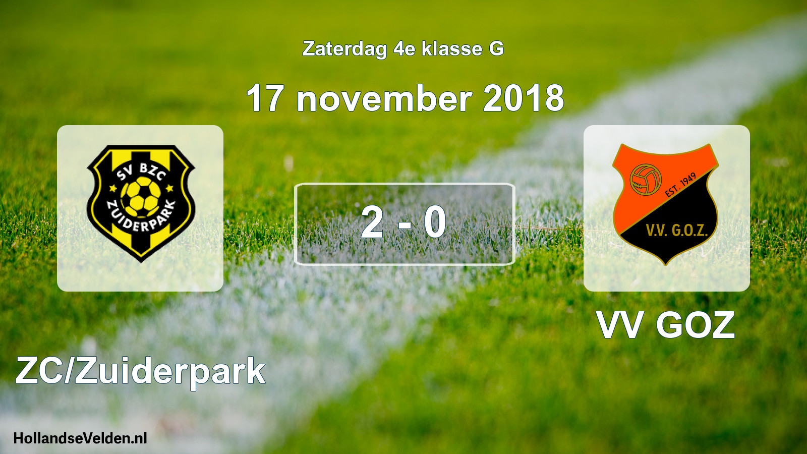 Total number of matches played: BZC/Zuiderpark - VV GOZ 2 - 0 (17 November 2018)