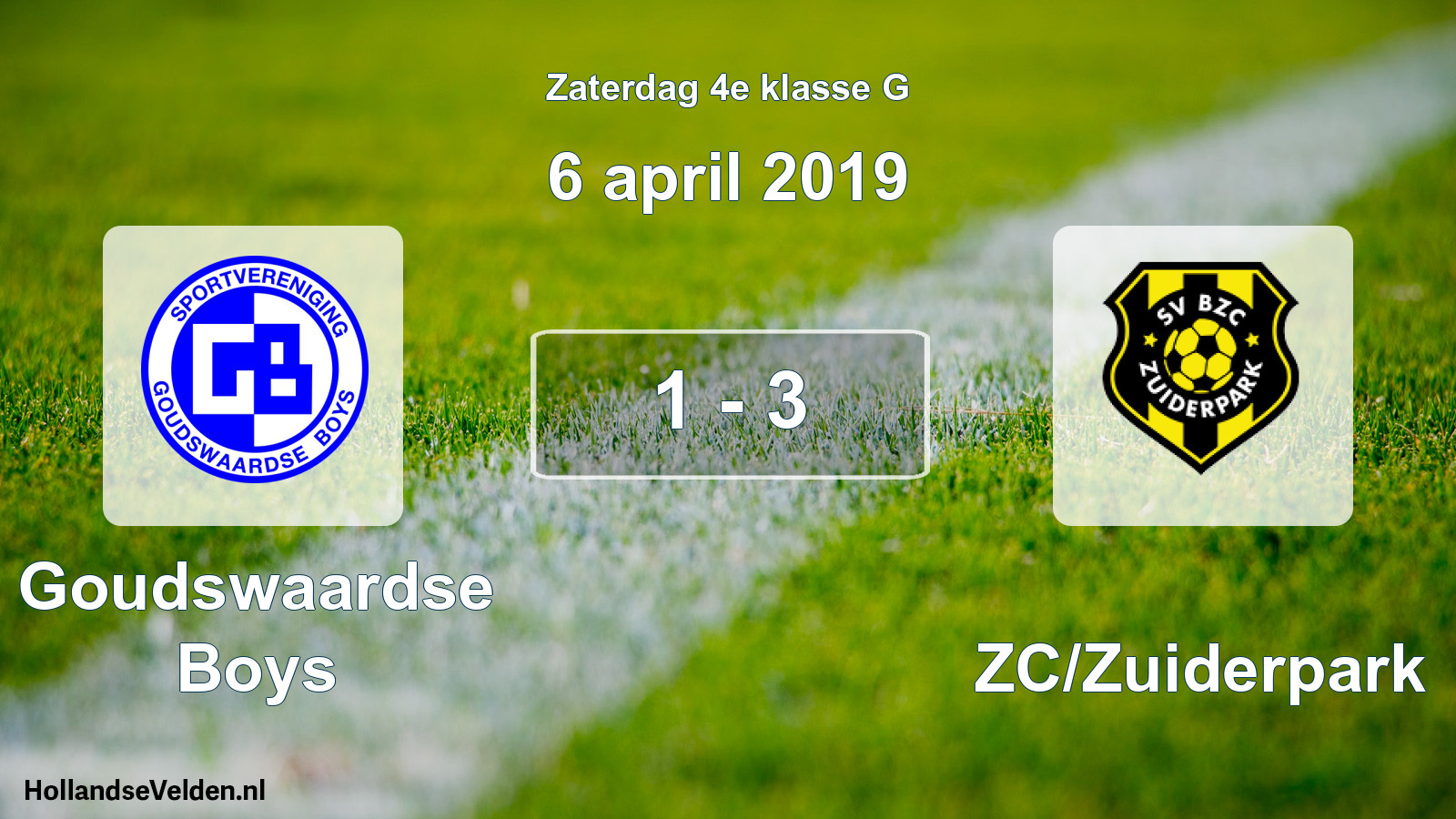 Total number of matches played: Goudswaardse Boys - BZC/Zuiderpark 1 - 3 (6 April 2019)