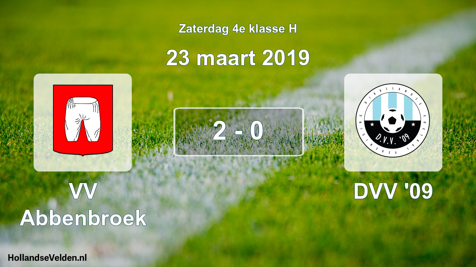 Total number of matches played: VV Abbenbroek - DVV '09 2 - 0 (23 March 2019)