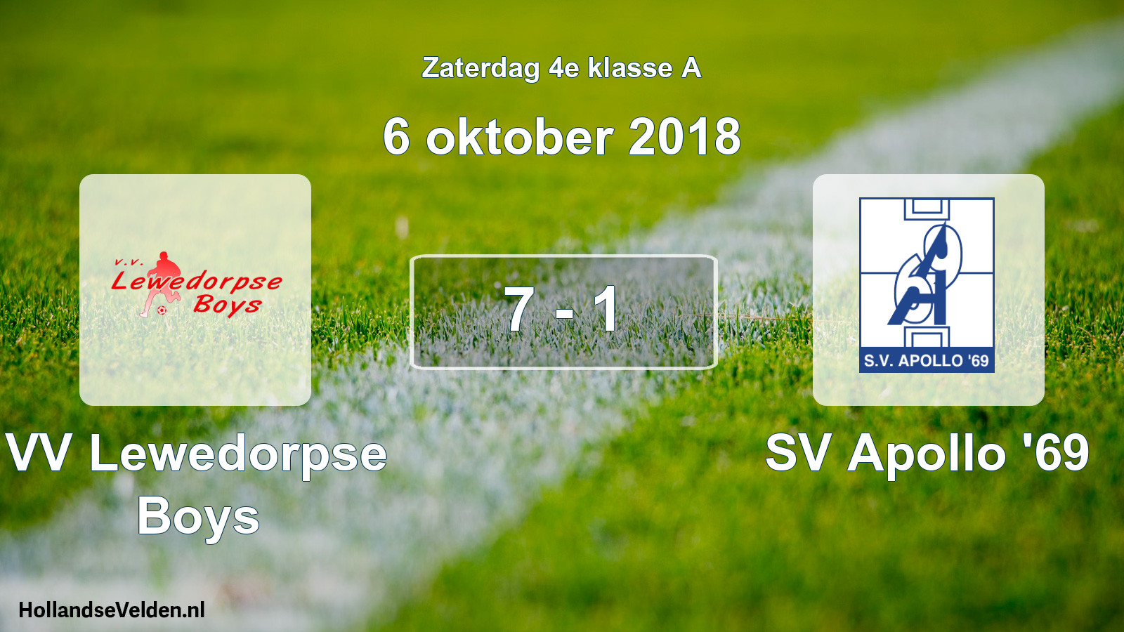 Total number of matches played: VV Lewedorpse Boys - SV Apollo '69 7 - 1 (6 October 2018)