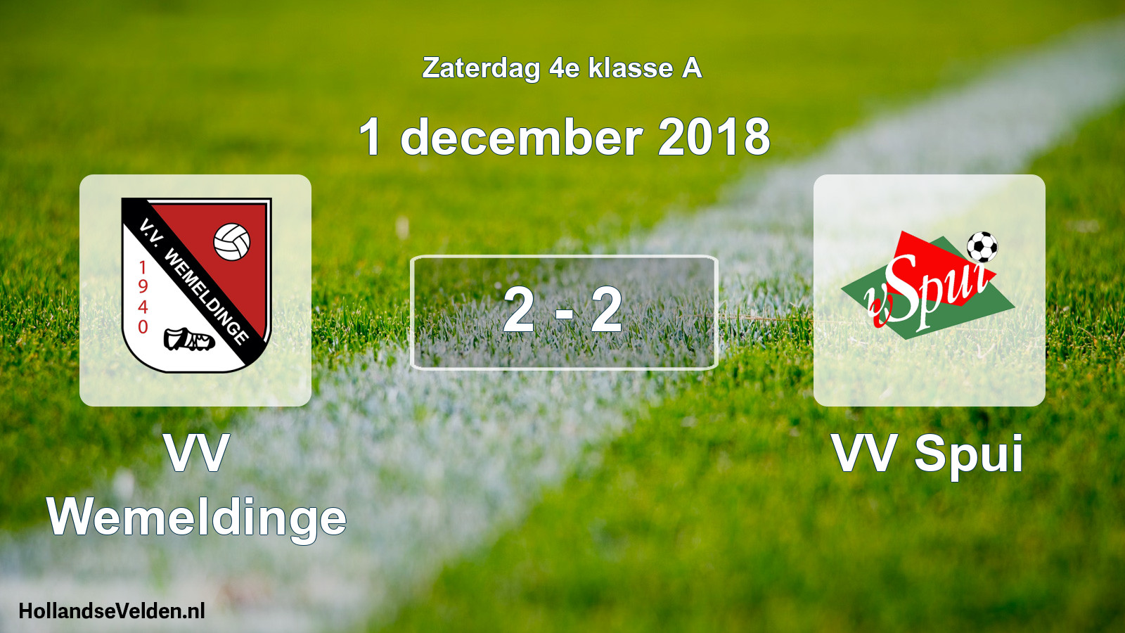 Total number of matches played: VV Wemeldinge - VV Spui 2 - 2 (1 December 2018)