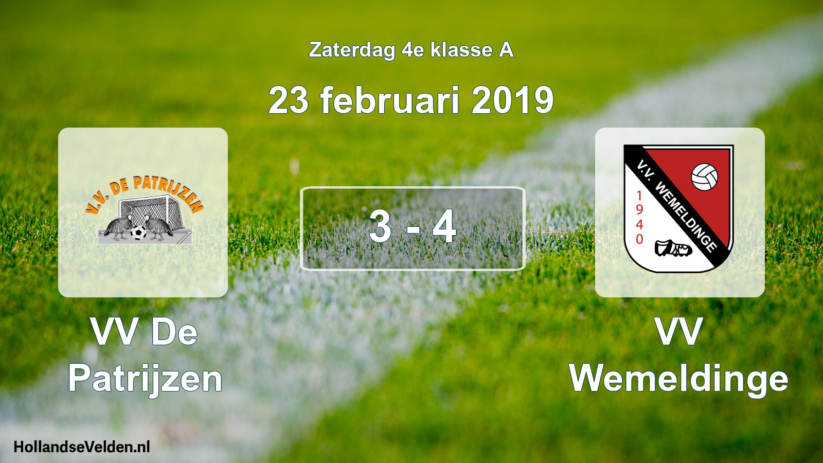 Total number of matches played: VV De Patrijzen - VV Wemeldinge 3 - 4 (23 February 2019)