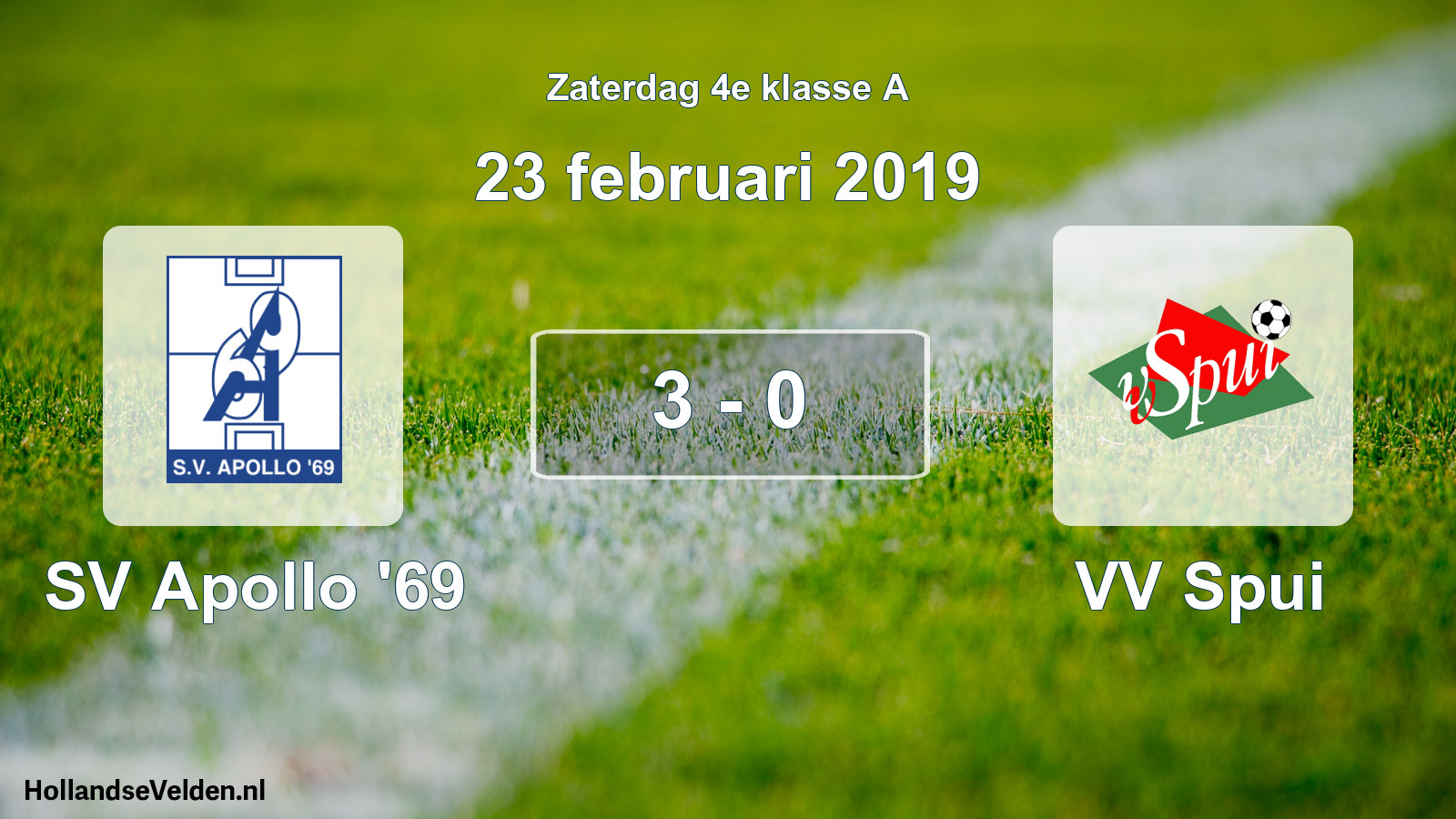 Total number of matches played: SV Apollo '69 - VV Spui 3 - 0 (23 February 2019)