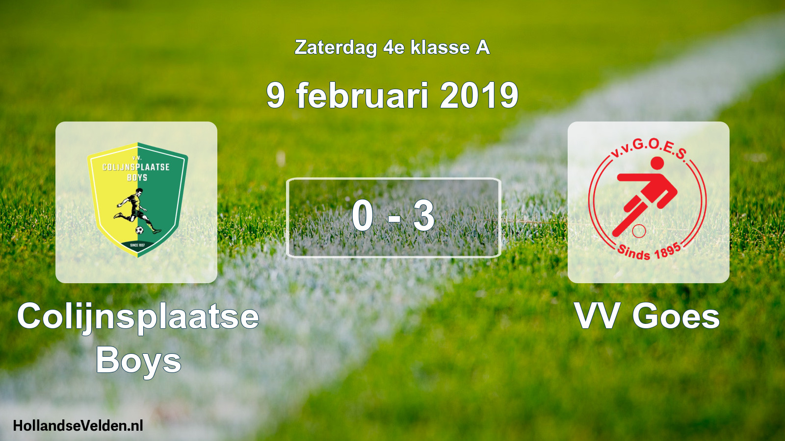 Total number of matches played: Colijnsplaatse Boys - VV Goes 0 - 3 (9 February 2019)