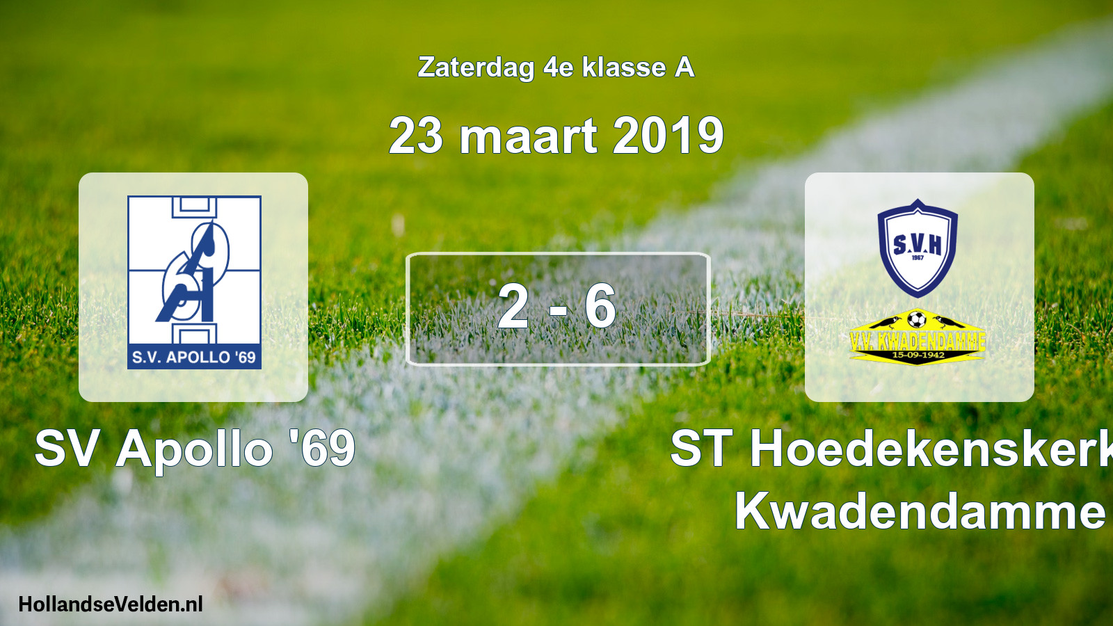 Total number of matches played: SV Apollo '69 - ST Hoedekenskerke/ Kwadendamme 2 - 6 (23 March 2019)