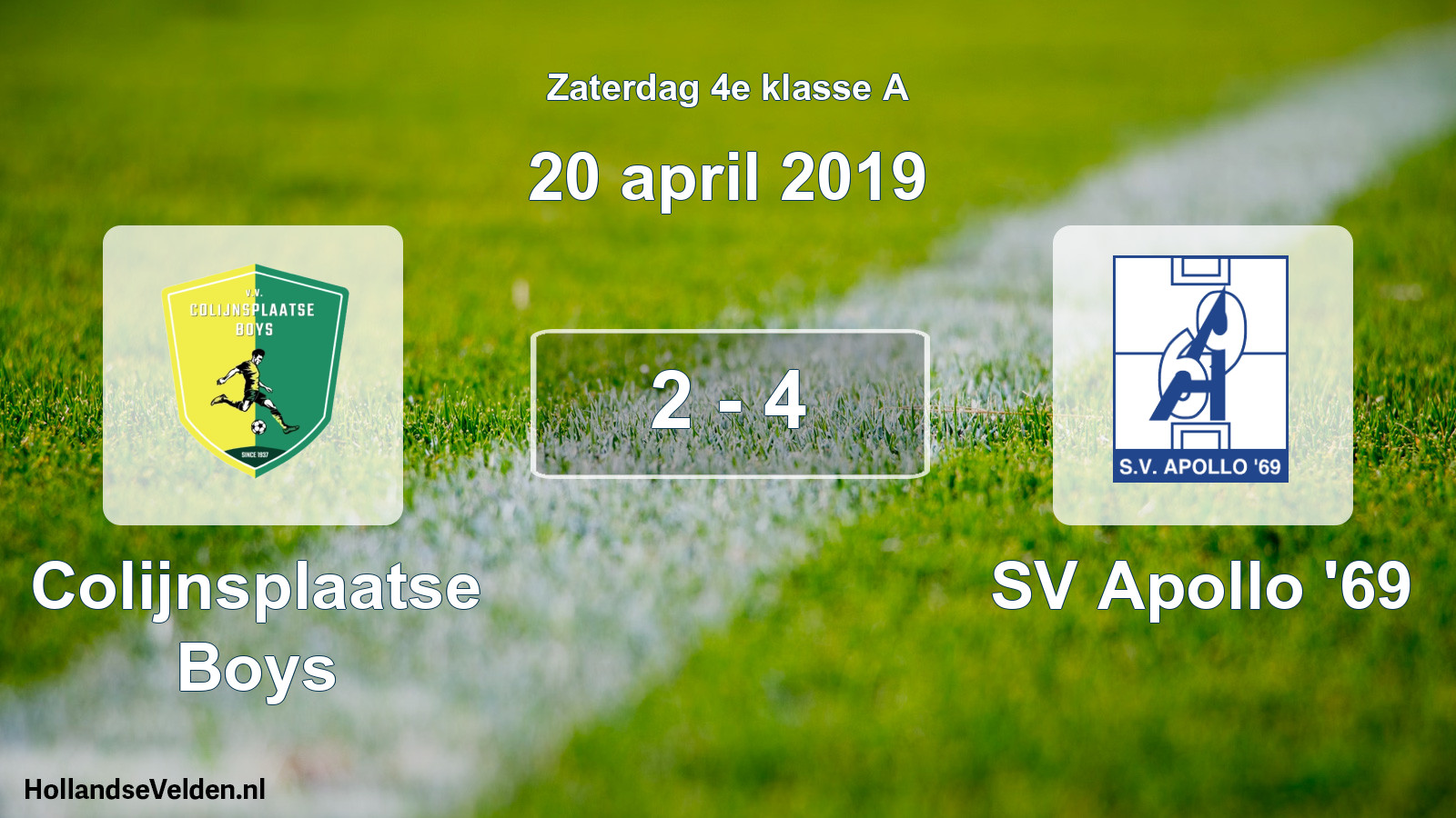 Total number of matches played: Colijnsplaatse Boys - SV Apollo '69 2 - 4 (20 April 2019)