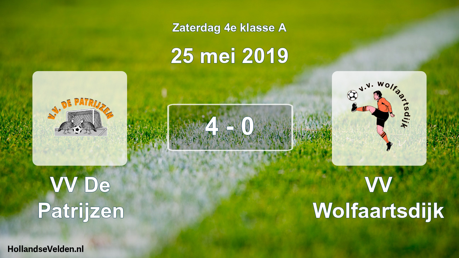 Total number of matches played: VV De Patrijzen - VV Wolfaartsdijk 4 - 0 (25 May 2019)
