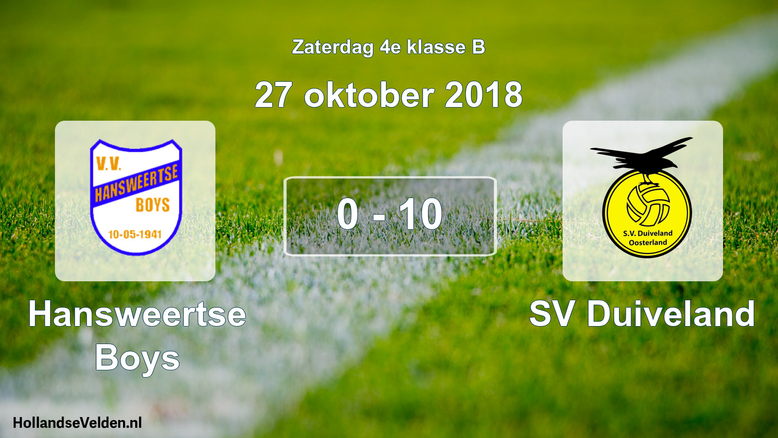 Total number of matches played: Hansweertse Boys - SV Duiveland 0 - 10 (27 October 2018)