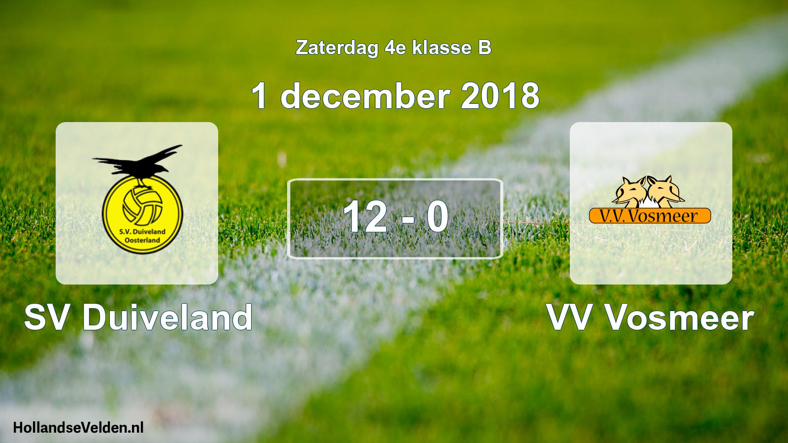 Total number of matches played: SV Duiveland - VV Vosmeer 12 - 0 (1 December 2018)