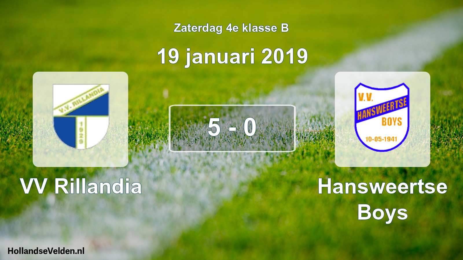 Total number of matches played: VV Rillandia - Hansweertse Boys 5 - 0 (19 January 2019)