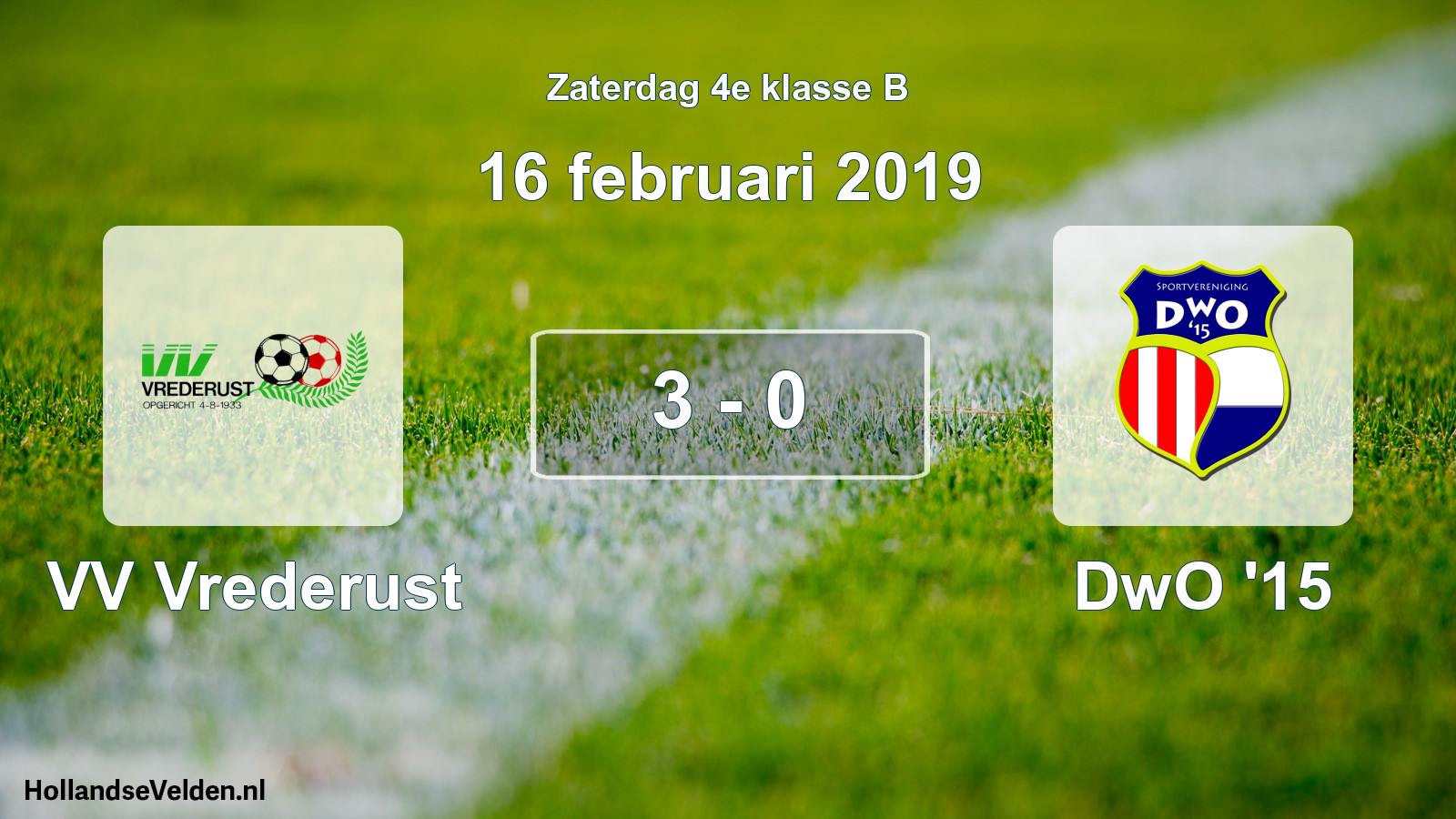 Total number of matches played: VV Vrederust - DwO '15 3 - 0 (16 February 2019)