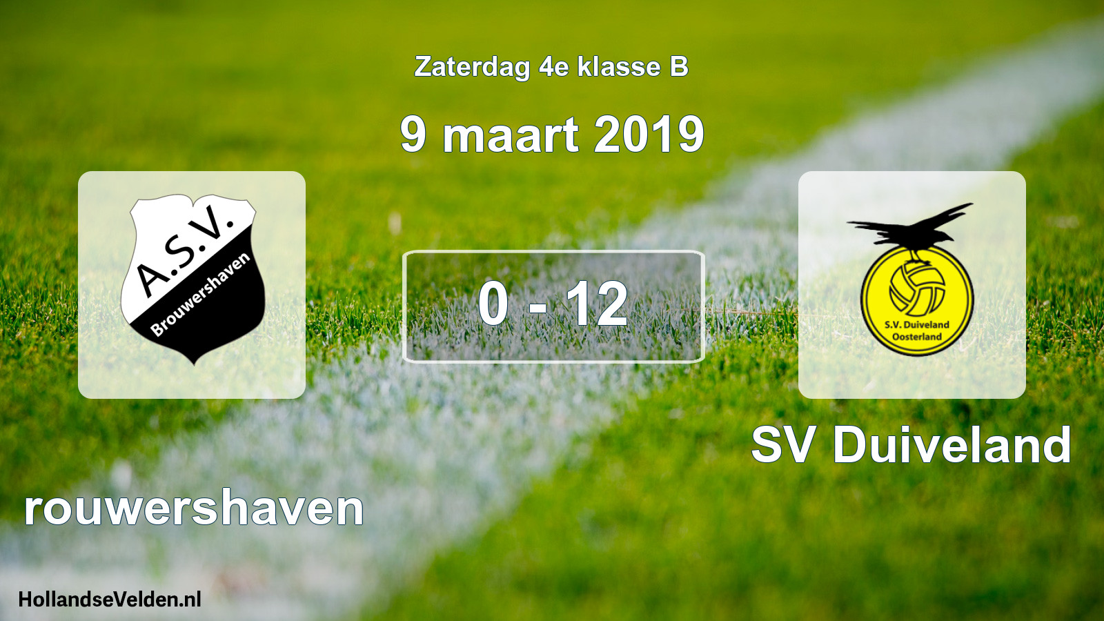Total number of matches played: Brouwershaven - SV Duiveland 0 - 12 (9 March 2019)