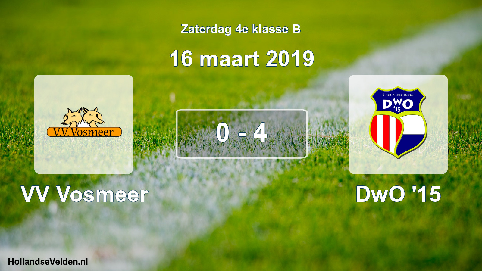 Total number of matches played: VV Vosmeer - DwO '15 0 - 4 (16 March 2019)
