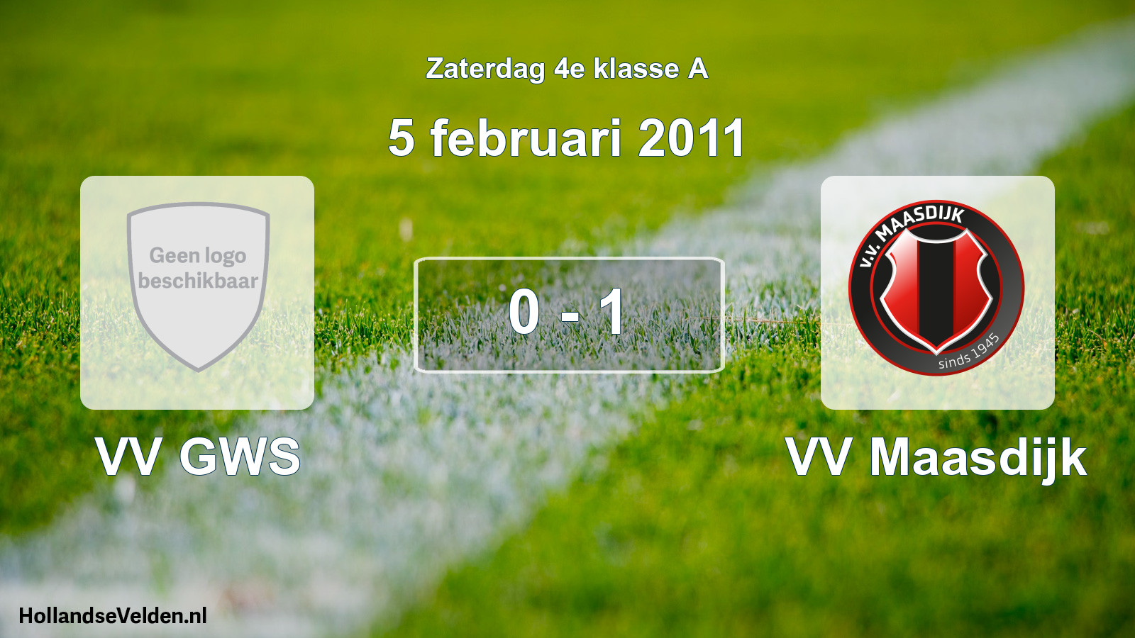 Total number of matches played: VV GWS - VV Maasdijk 0 - 1 (5 February 2011)