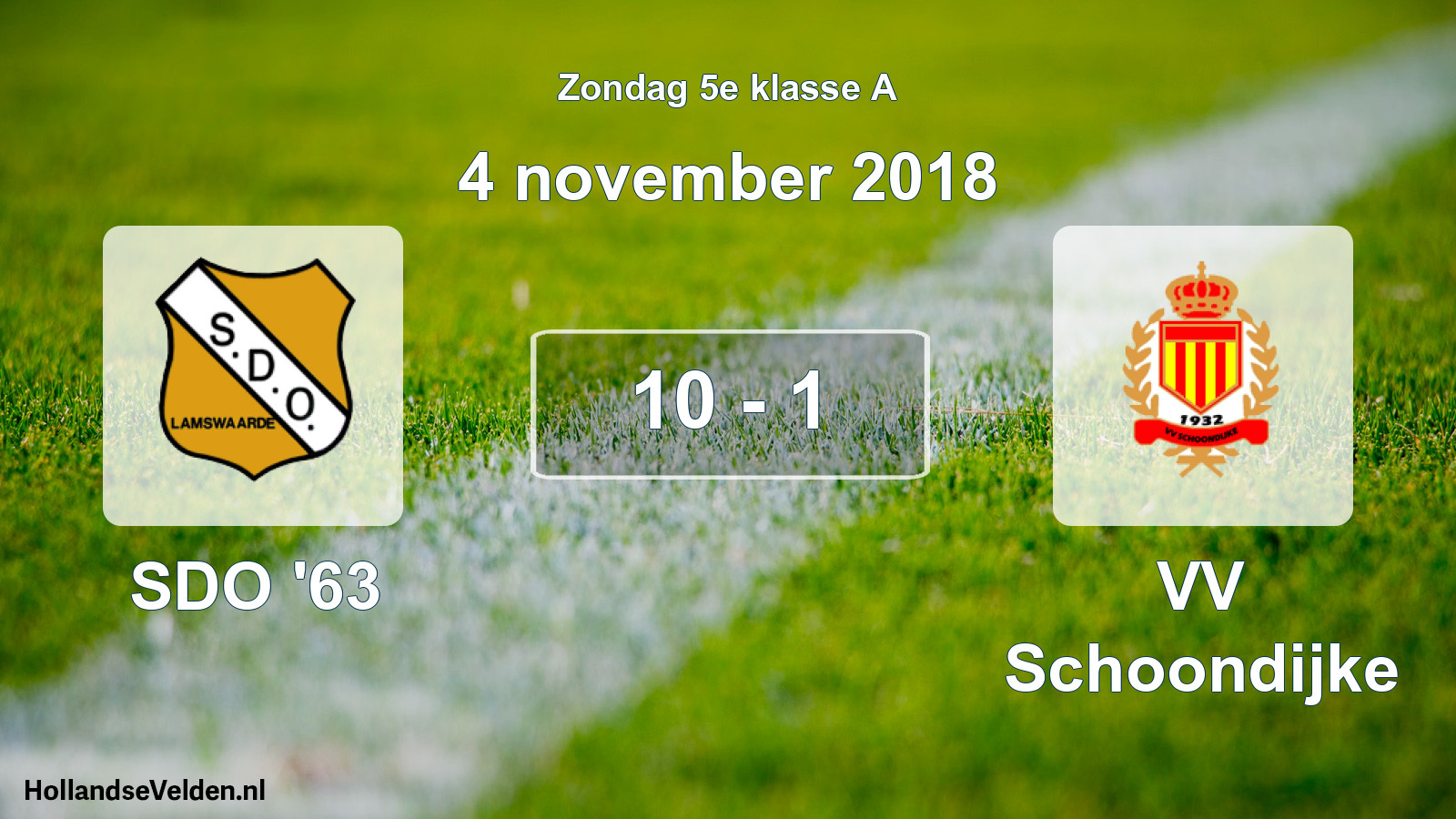 Total number of matches played: SDO '63 - VV Schoondijke 10 - 1 (4 November 2018)