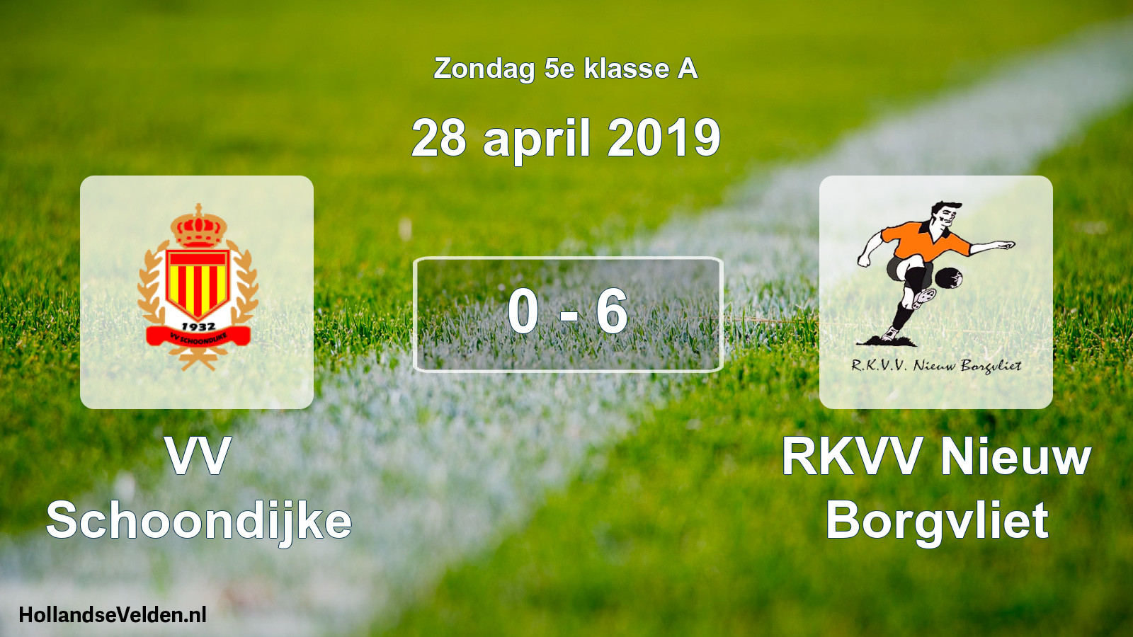 Total number of matches played: VV Schoondijke - RKVV Nieuw Borgvliet 0 - 6 (28 April 2019)