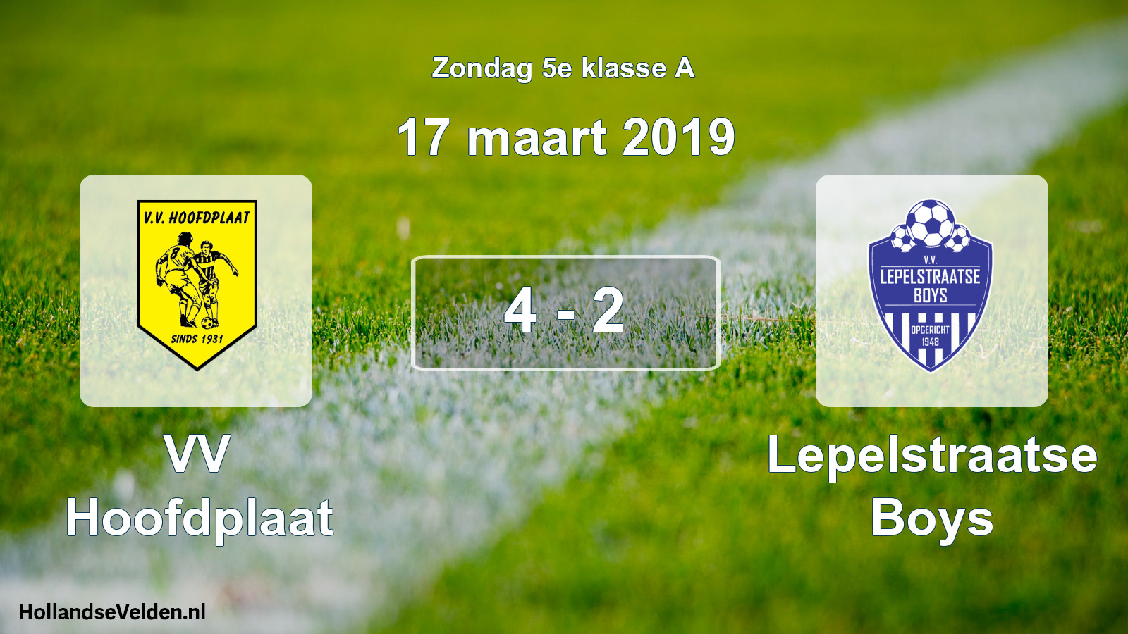 Total number of matches played: VV Hoofdplaat - Lepelstraatse Boys 4 - 2 (17 March 2019)
