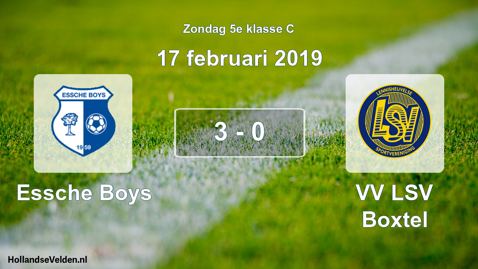Total number of matches played: Essche Boys - VV LSV Boxtel 3 - 0 (17 February 2019)