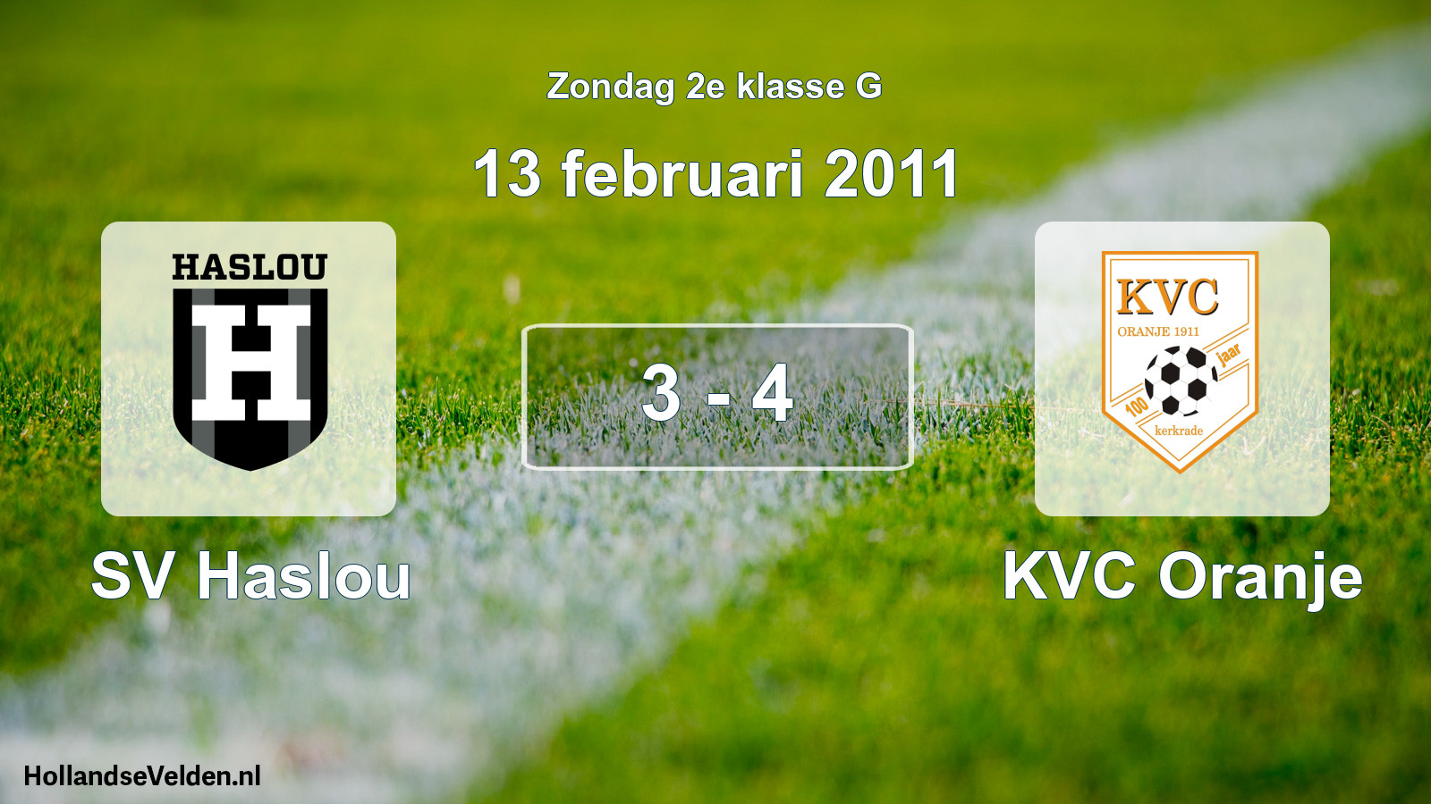 Total number of matches played: SV Haslou - KVC Oranje 3 - 4 (13 February 2011)
