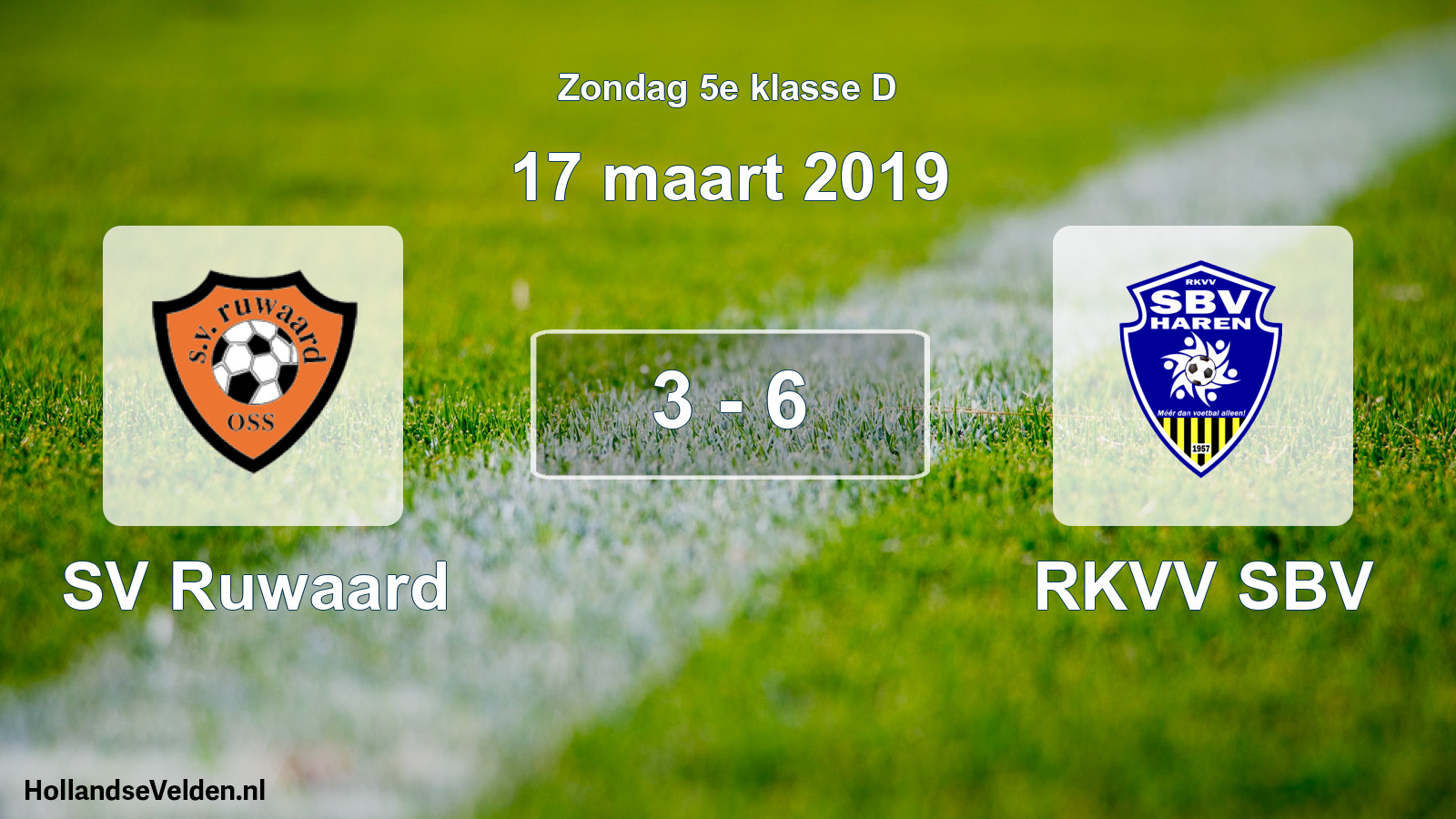 Total number of matches played: SV Ruwaard - RKVV SBV 3 - 6 (17 March 2019)