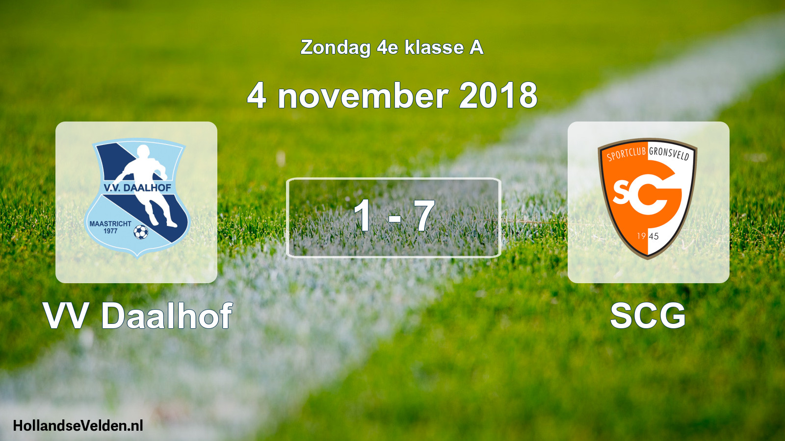 Total number of matches played: VV Daalhof - SCG 1 - 7 (4 November 2018)