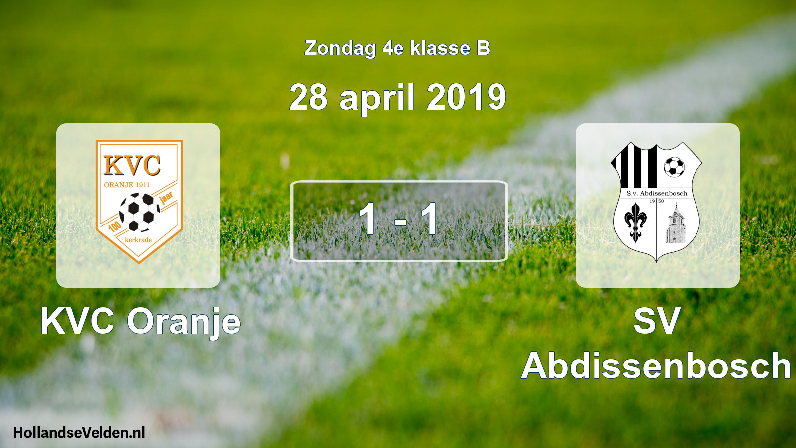 Total number of matches played: KVC Oranje - SV Abdissenbosch 1 - 1 (28 April 2019)