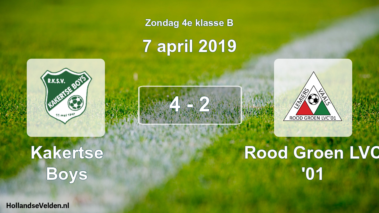 Total number of matches played: Kakertse Boys - Rood Groen LVC '01 4 - 2 (7 April 2019)