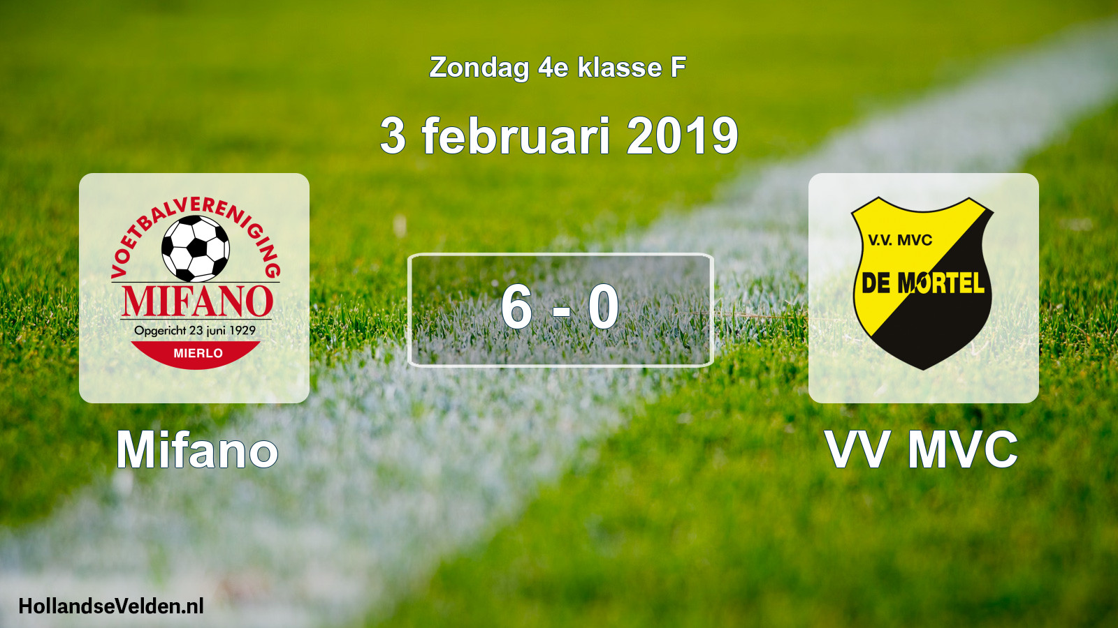 Total number of matches played: Mifano - VV MVC 6 - 0 (3 February 2019)