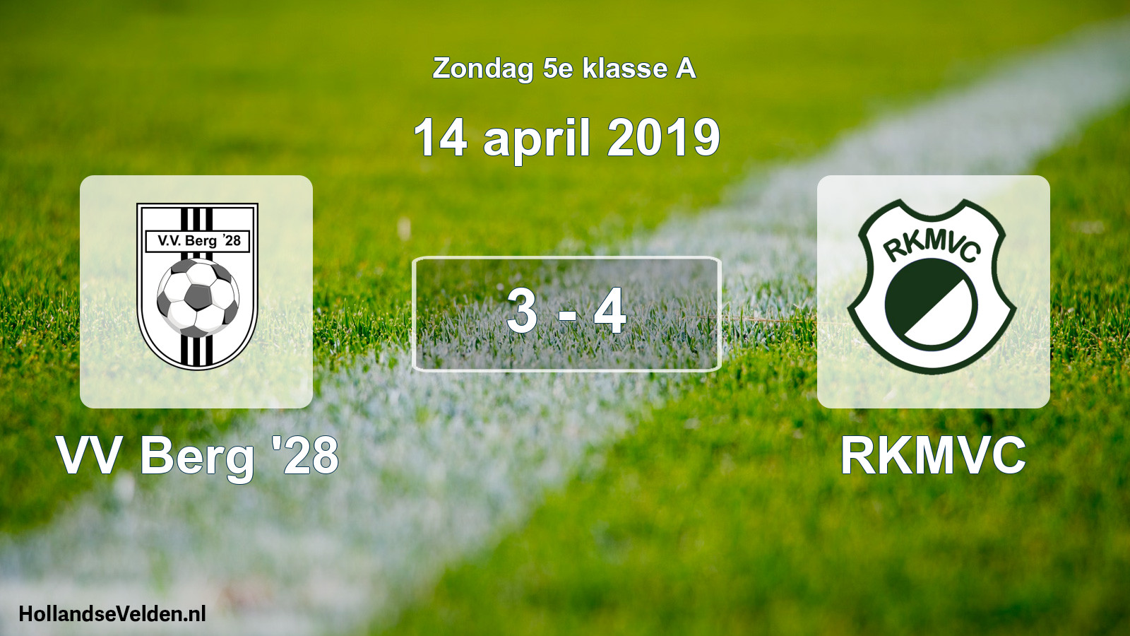 Total number of matches played: VV Berg '28 - RKMVC 3 - 4 (14 April 2019)
