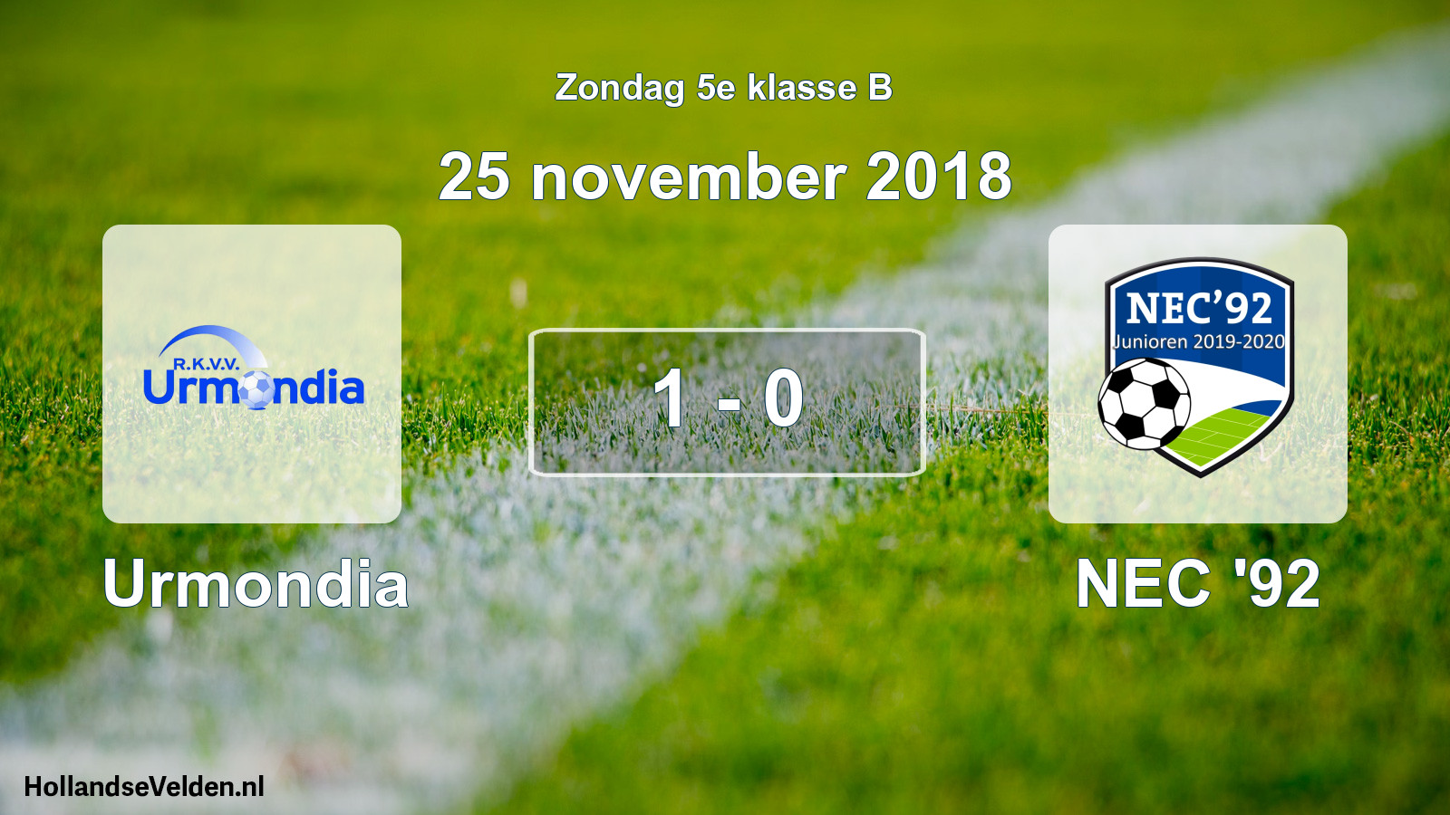 Total number of matches played: Urmondia - NEC '92 1 - 0 (25 November 2018)
