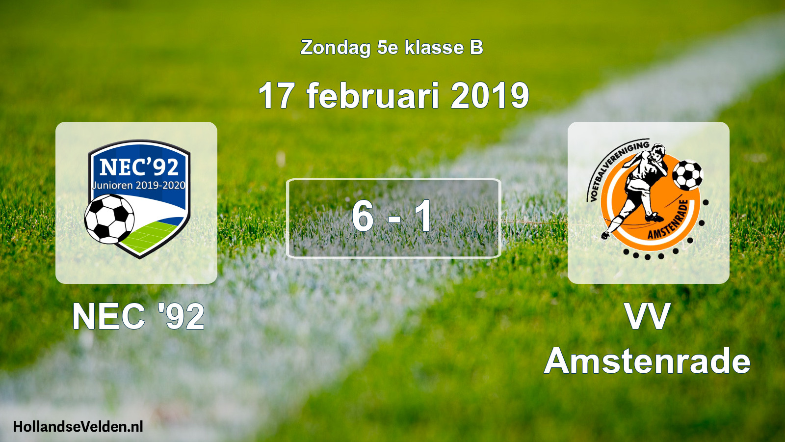 Total number of matches played: NEC '92 - VV Amstenrade 6 - 1 (17 February 2019)
