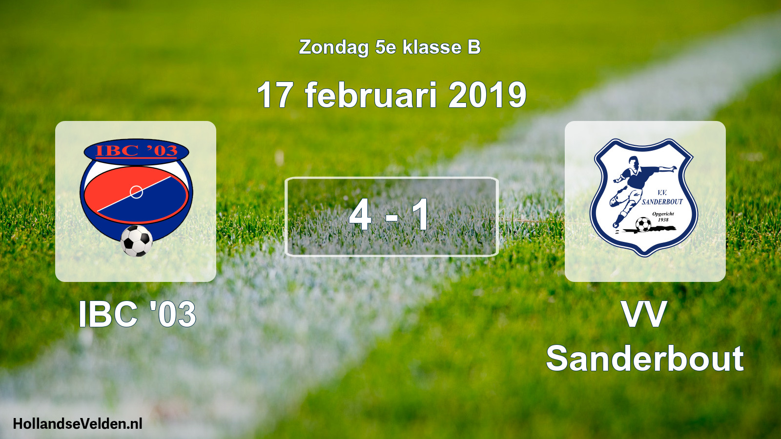 Total number of matches played: IBC '03 - VV Sanderbout 4 - 1 (17 February 2019)