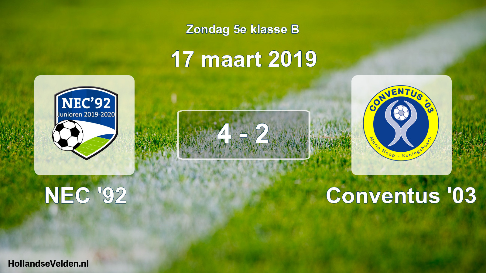 Total number of matches played: NEC '92 - Conventus '03 4 - 2 (17 March 2019)