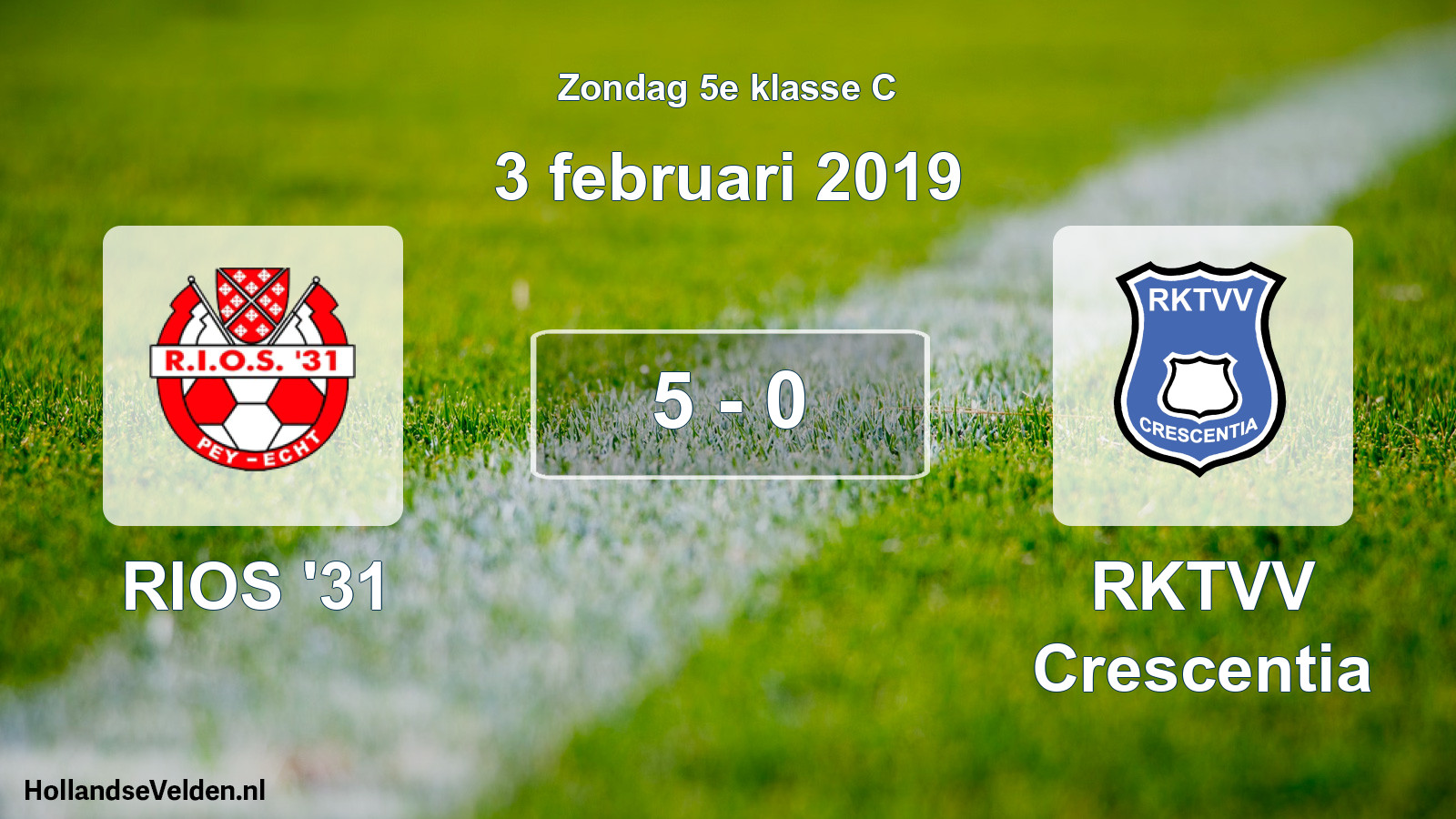 Total number of matches played: RIOS '31 - RKTVV Crescentia 5 - 0 (3 February 2019)