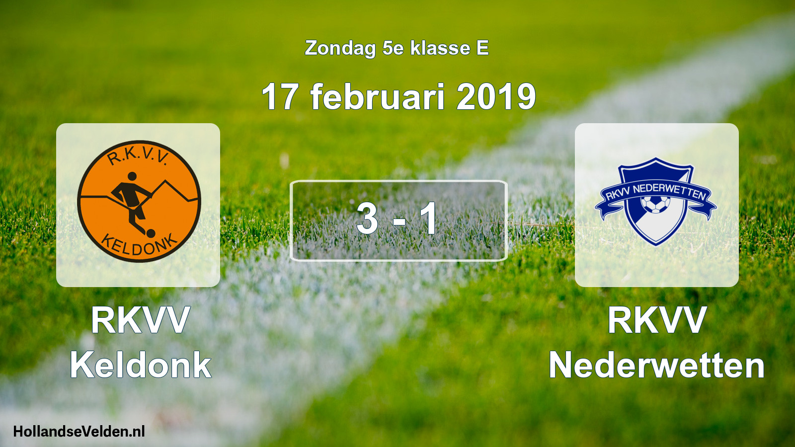 Total number of matches played: RKVV Keldonk - RKVV Nederwetten 3 - 1 (17 February 2019)
