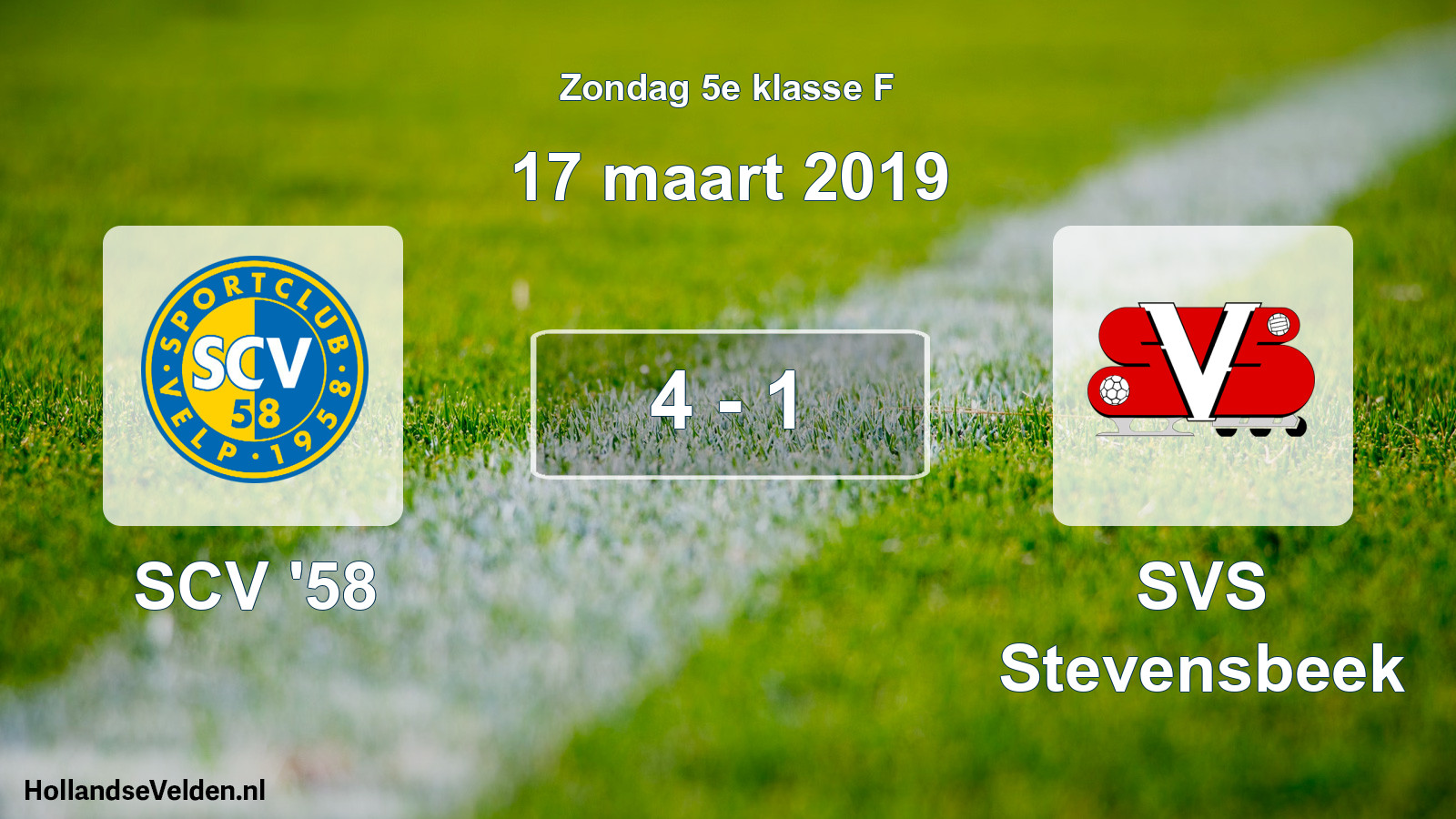 Total number of matches played: SCV '58 - SVS Stevensbeek 4 - 1 (17 March 2019)