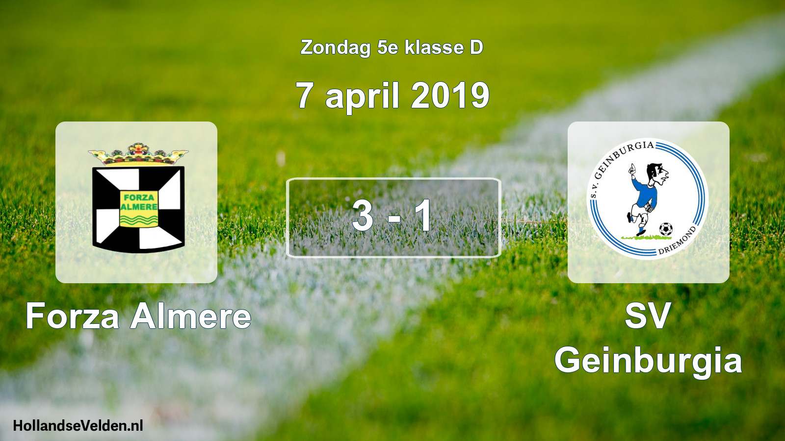 Total number of matches played: Forza Almere - SV Geinburgia 3 - 1 (7 April 2019)