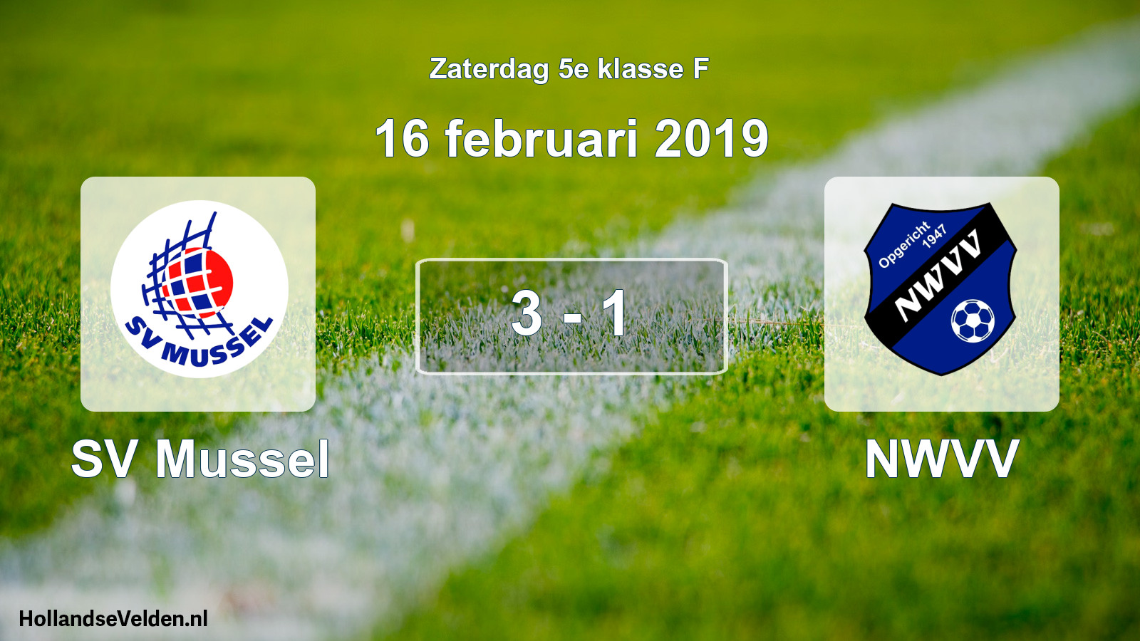 Total number of matches played: SV Mussel - NWVV 3 - 1 (16 February 2019)