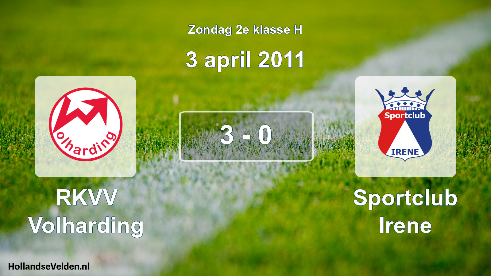 Total number of matches played: RKVV Volharding - Sportclub Irene 3 - 0 (3 April 2011)