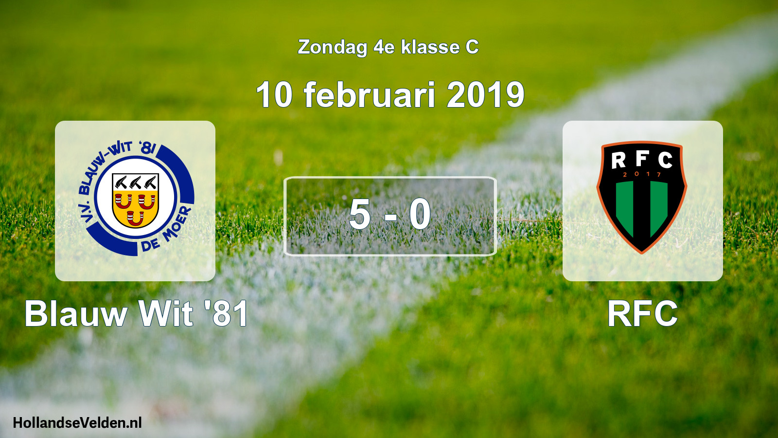 Total number of matches played: Blauw Wit '81 - RFC 5 - 0 (10 February 2019)