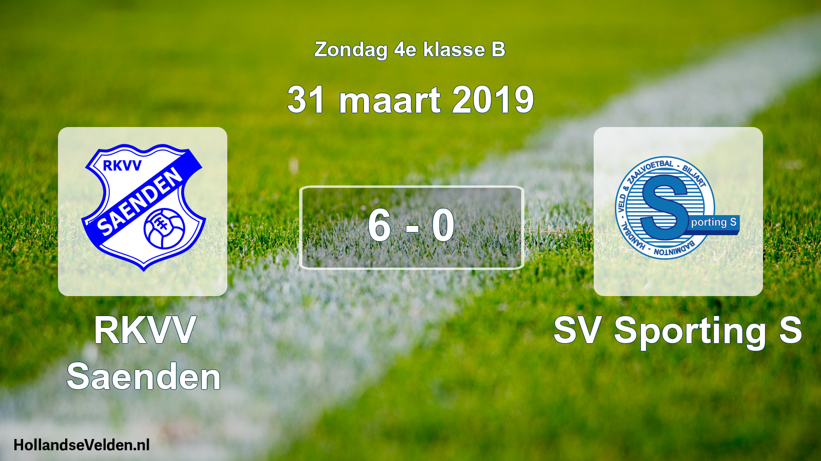 Total number of matches played: RKVV Saenden - SV Sporting S 6 - 0 (31 March 2019)