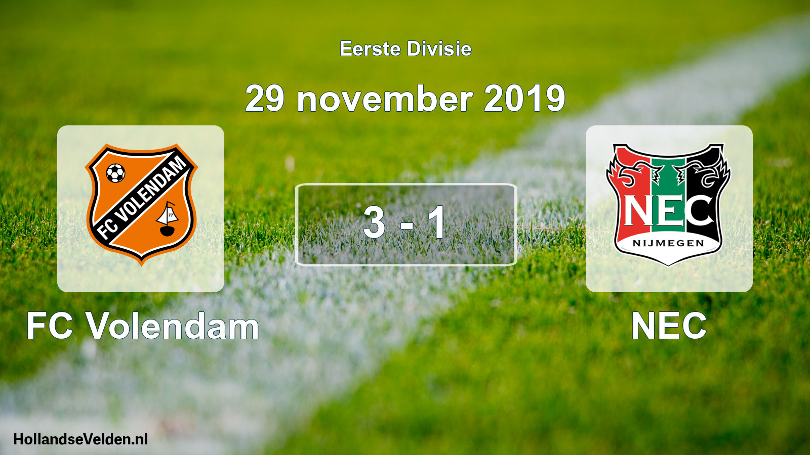 Total number of matches played: FC Volendam - NEC 3 - 1 (29 November 2019)