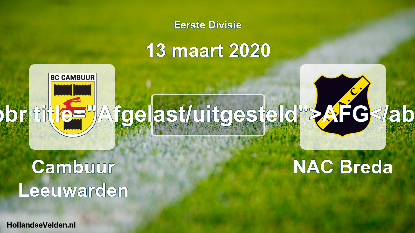 Scheduled Match: Cambuur Leeuwarden - NAC Breda (13 March 2020)